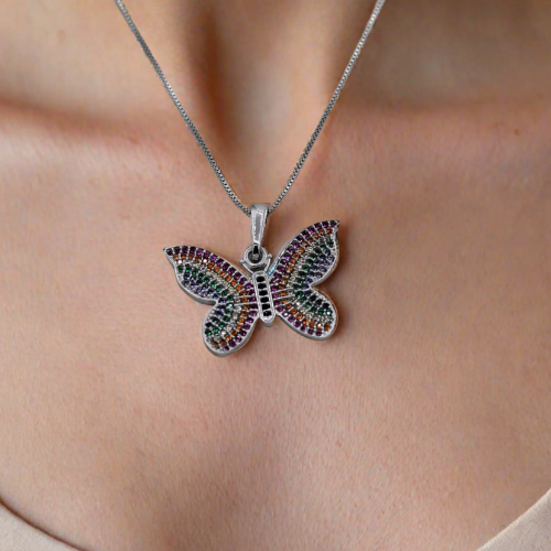 Cute and Colorful Butterfly Pendant Necklace Jewelry Gifts For Women Teen Girls Silver Chain Animal Minimalist Charm