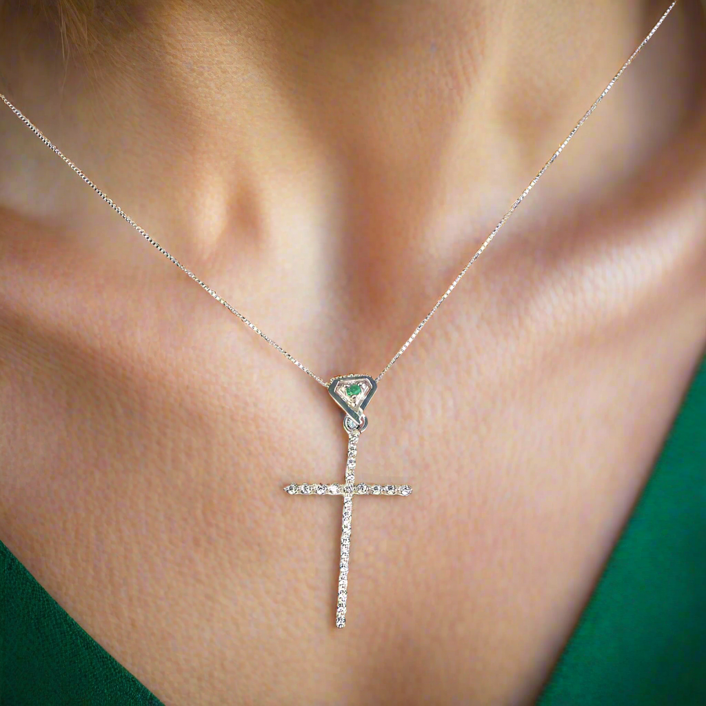 Cross-Necklace-pave-sterling-silver-emerald-LUCIGO-JEWELRY