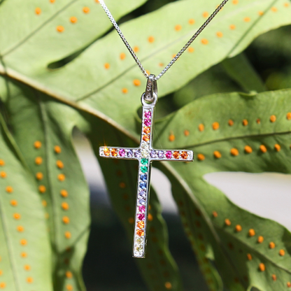 Cross Necklace Multicolor. Silver Charm with Rhodium for Special Gift for Her.