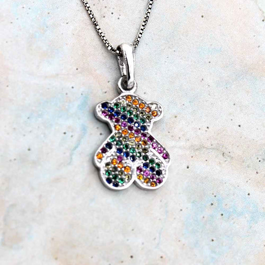 Teddy Bear Necklace in Sterling Silver multicolor. Lucigo jewelry