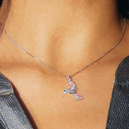 Hummingbird Necklace. Colorful Gifts for Women. Sterling Silver Chain for Girls. Birthday Gifts Ideas