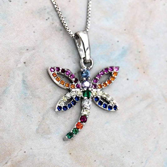 Dragon-fly Necklaces in Silver Rhodium. Pendant Gift. Necklaces for Women on Silver Chain. Lucigo Jewelry