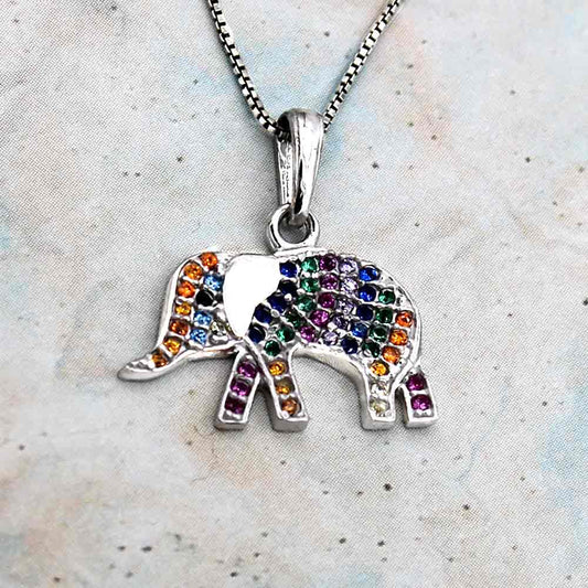 Elephant Necklace Rhodium finish Gift for Women. Elephant Colorful Charm Jewelry on Silver Chain. Lucigo jewelry