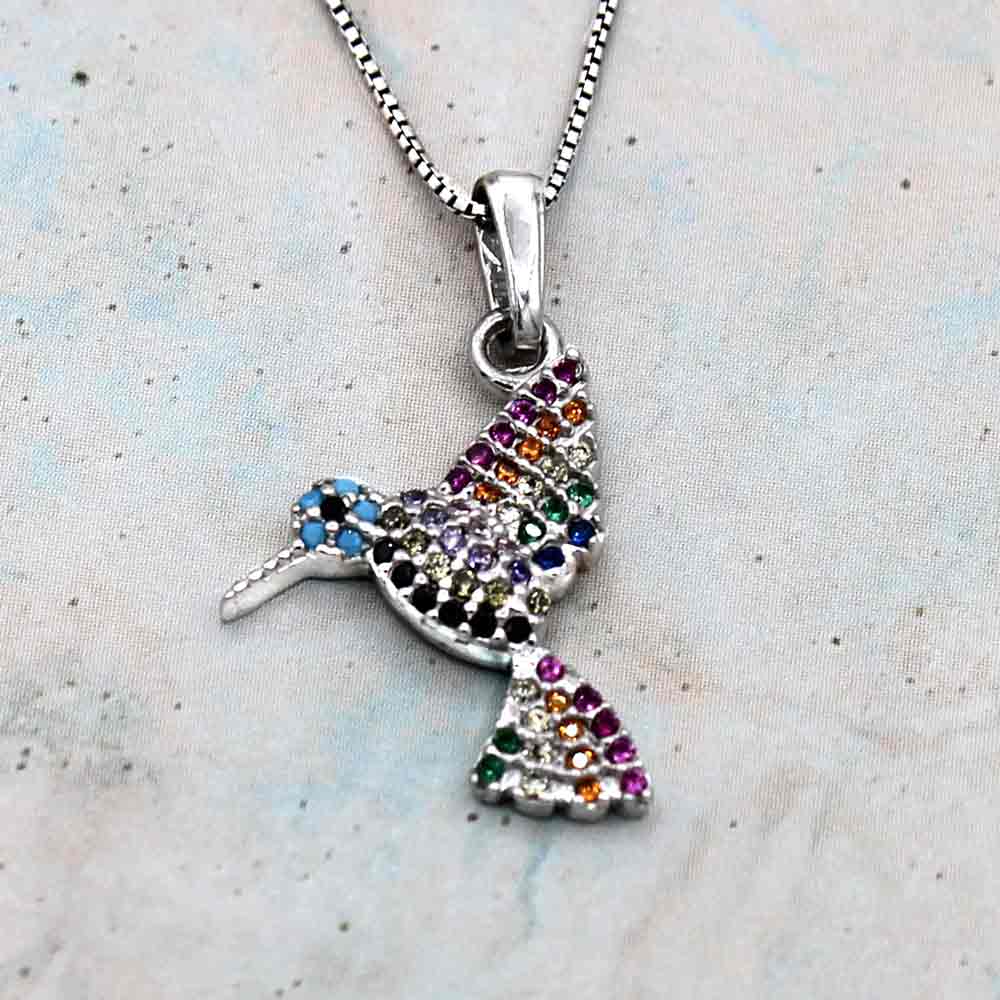 Hummingbird Necklace. Colorful Gifts for Women. Sterling Silver Chain for Girls. Birthday Gifts Ideas. Lucigo jewelry