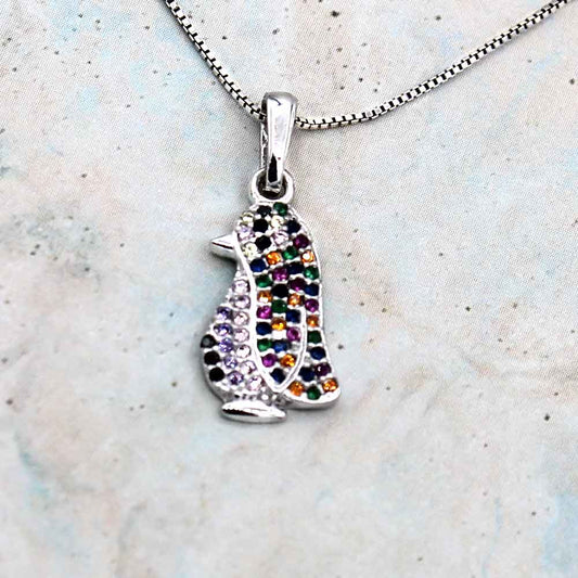 Penguin Colorful Pendant as Gift for Her. Sterling Silver Charm on Silver Chain Gifted Mom Necklaces. Lucigo jewelry