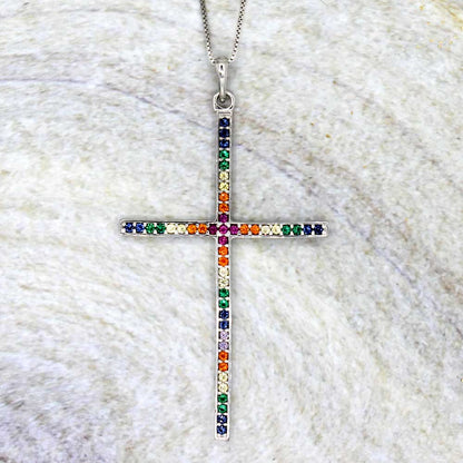 rainbow big cross necklace lucigo jewelry