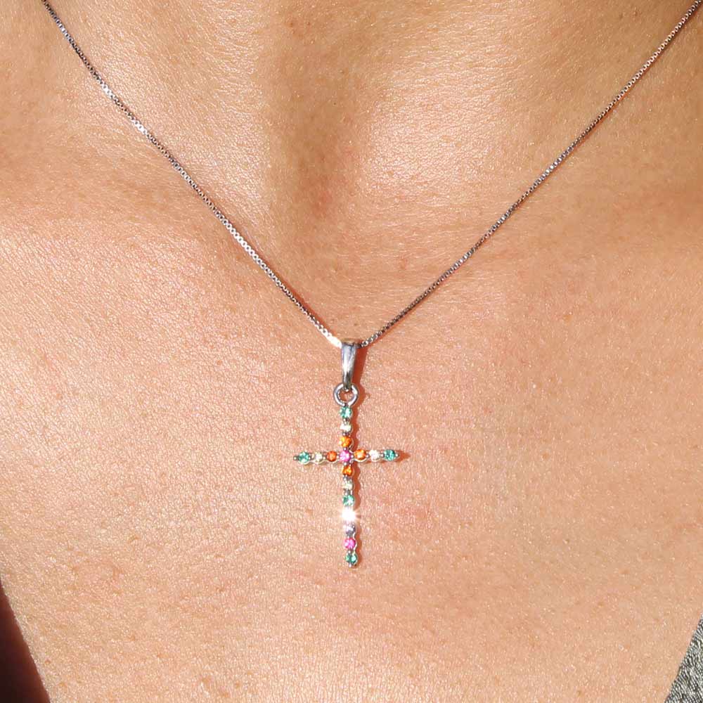 rainbow cross necklace dainty lucigo jewelry