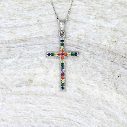 rainbow cross necklace small lucigo jewelry