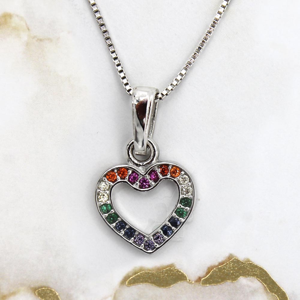 Rainbow Heart Necklace in Sterling Silver. Prefect Love Gift for Women. Lucigo jewelry